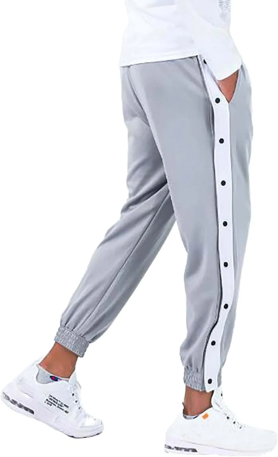 Mens Jogger Pants Tear-Away Athletic Pants Side High Split Snap Button Striped Sweatpants Casual Workout Trousers
