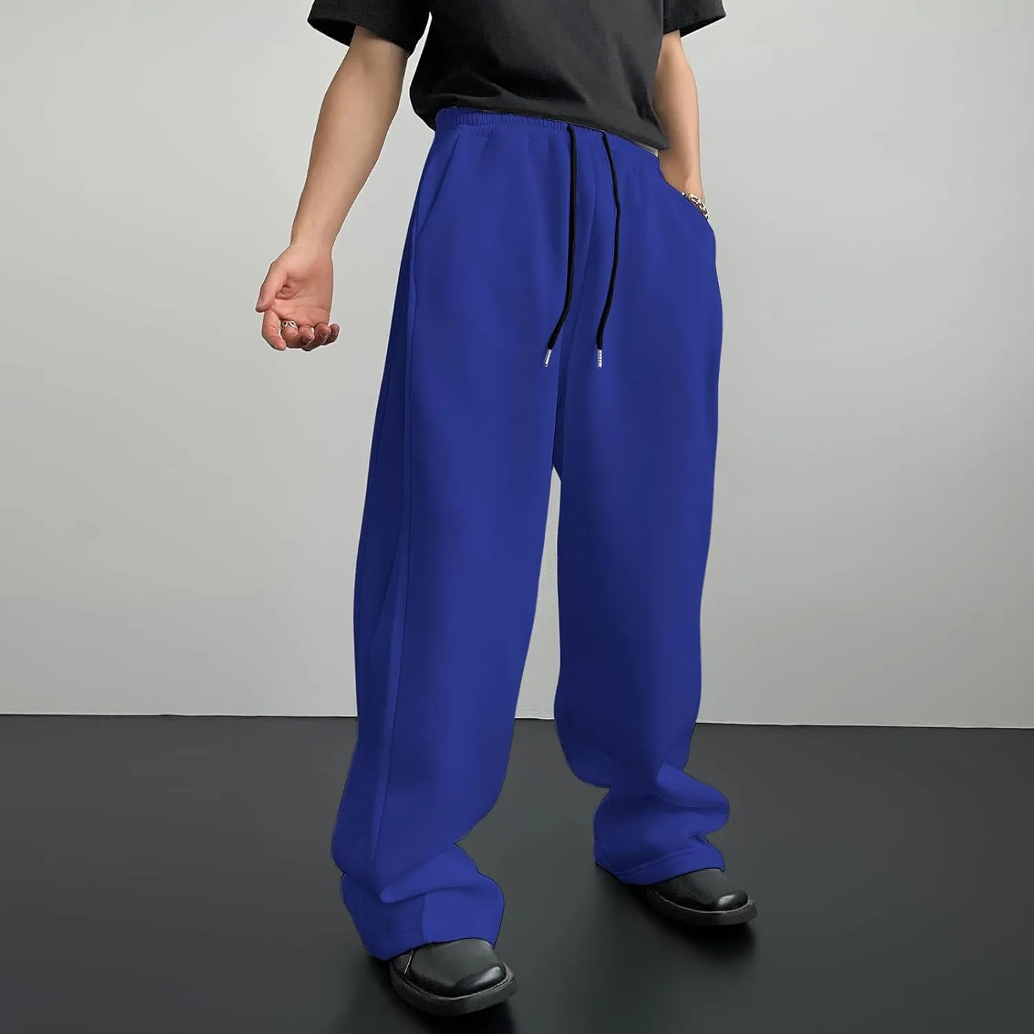 Mens Jogging Casual Baggy Cargo Sweatpants Drawstring Open Bottom Sweat Pants Straight Leg Athletic Sport Jogger