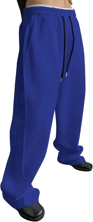 Mens Jogging Casual Baggy Cargo Sweatpants Drawstring Open Bottom Sweat Pants Straight Leg Athletic Sport Jogger