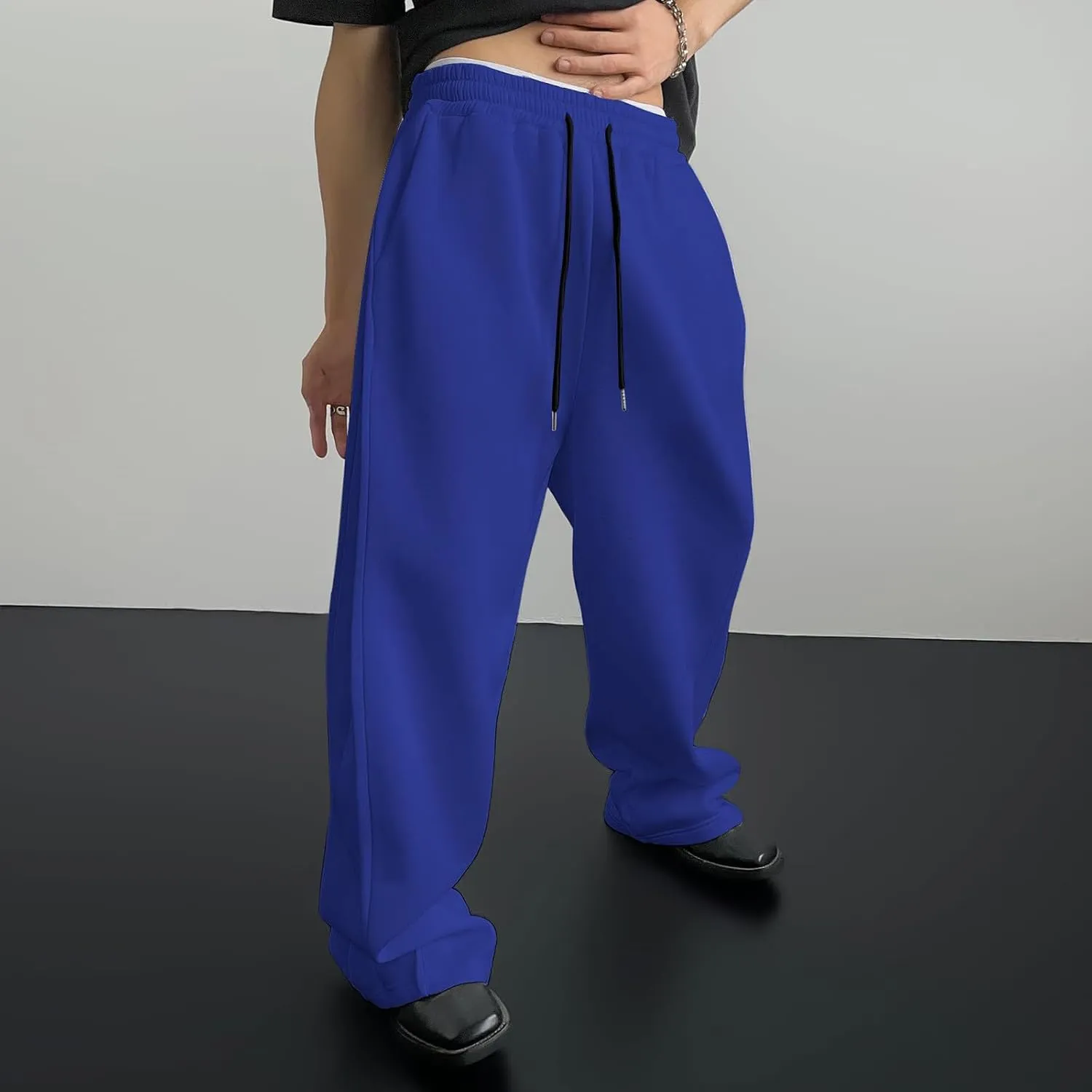 Mens Jogging Casual Baggy Cargo Sweatpants Drawstring Open Bottom Sweat Pants Straight Leg Athletic Sport Jogger