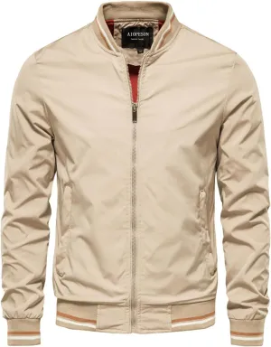 Mens Lightweight Bomber Jacket Zip Up Windbreaker with Pockets for Outdoor Activities
