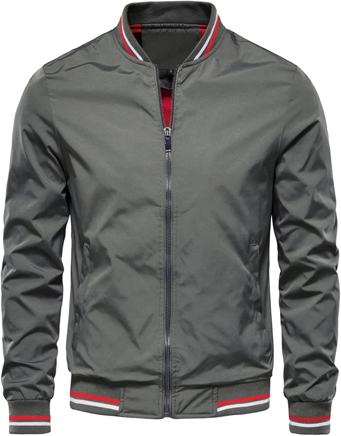 Mens Lightweight Bomber Jacket Zip Up Windbreaker with Pockets for Outdoor Activities