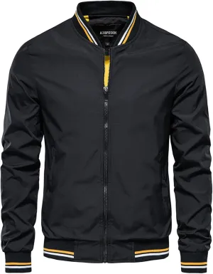 Mens Lightweight Bomber Jacket Zip Up Windbreaker with Pockets for Outdoor Activities