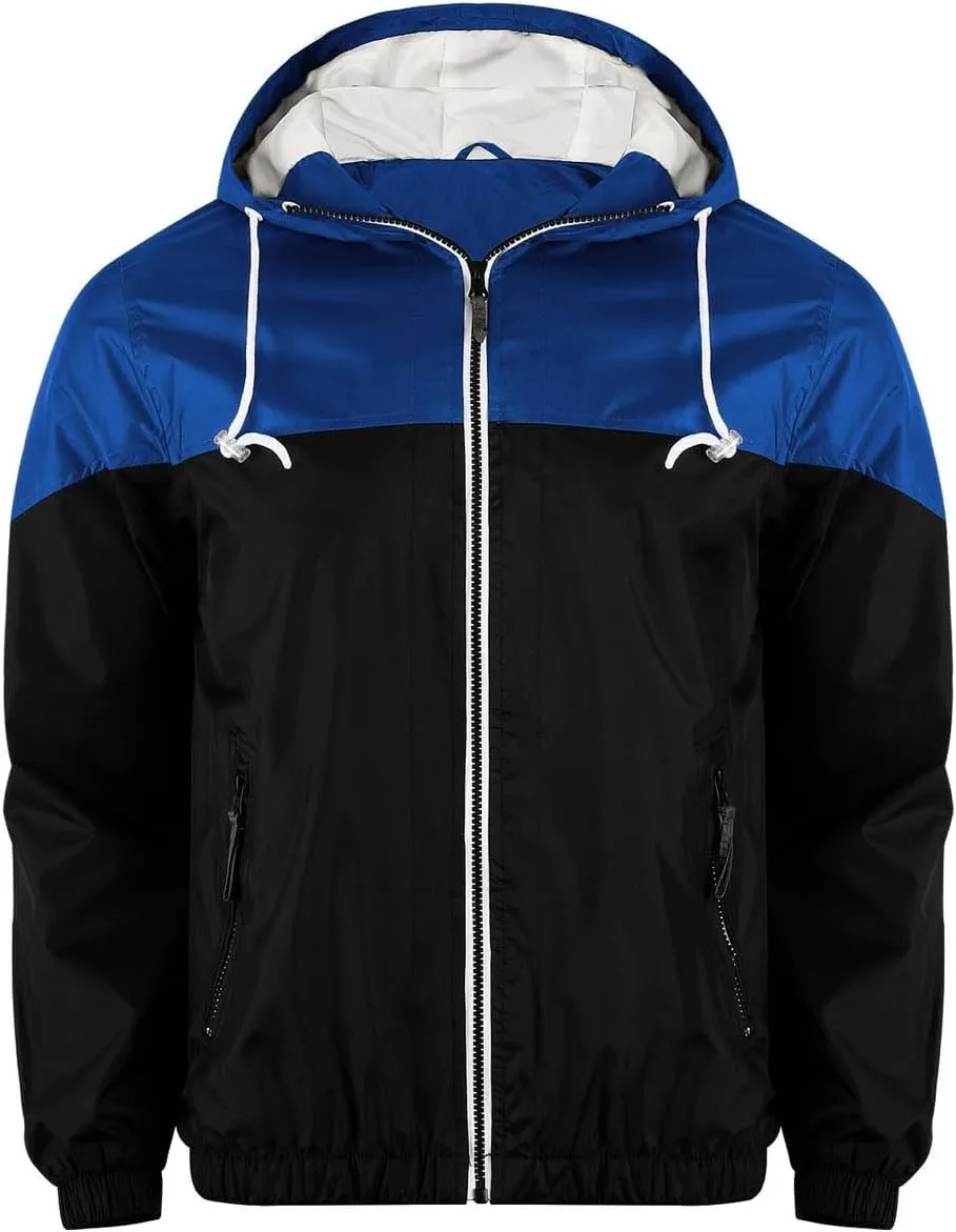 Mens Lightweight Hooded Rain Jacket Waterproof Windproof Thin Active Raincoat Pockets Outdoor Hiking Running Jacket