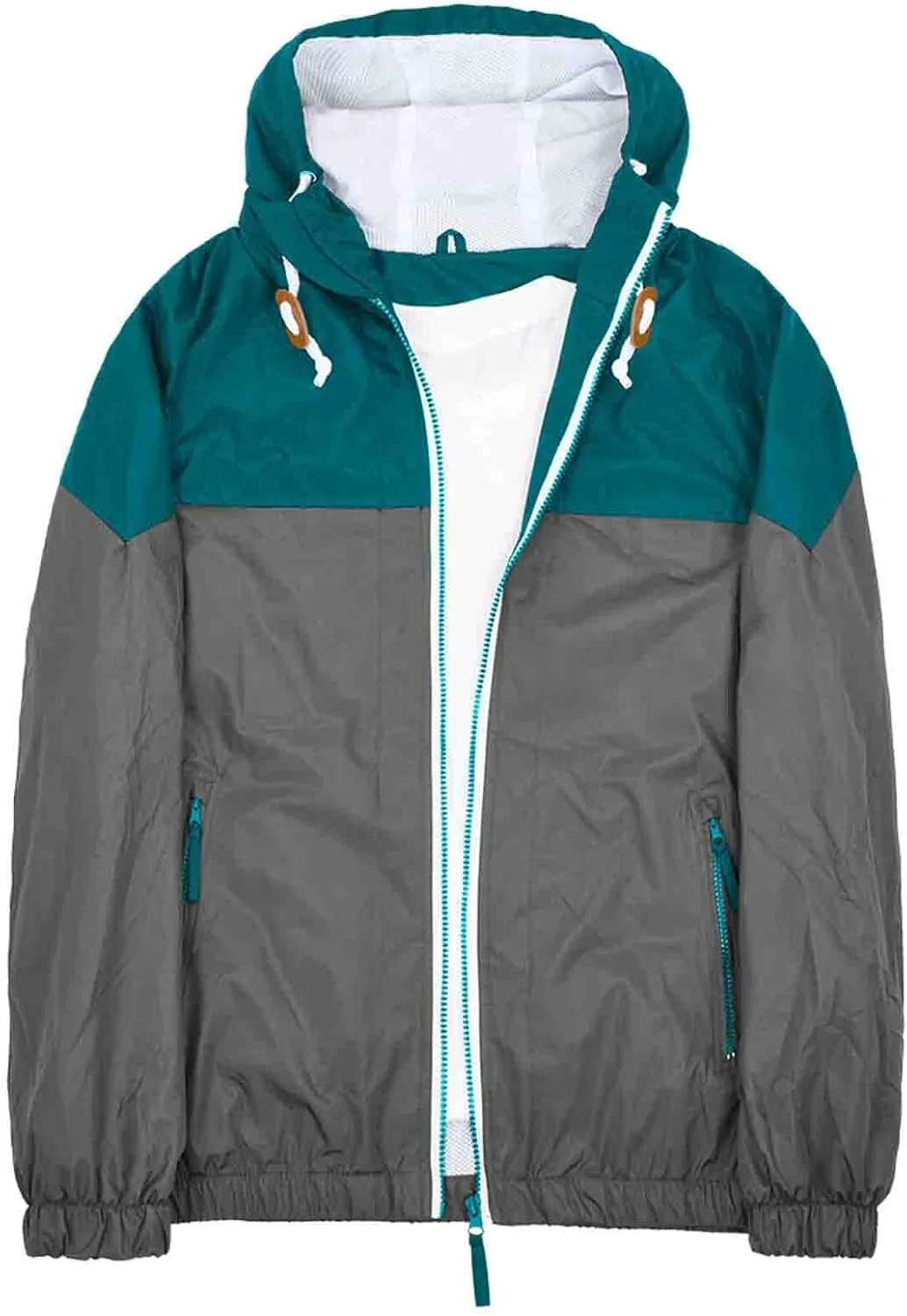 Mens Lightweight Hooded Rain Jacket Waterproof Windproof Thin Active Raincoat Pockets Outdoor Hiking Running Jacket