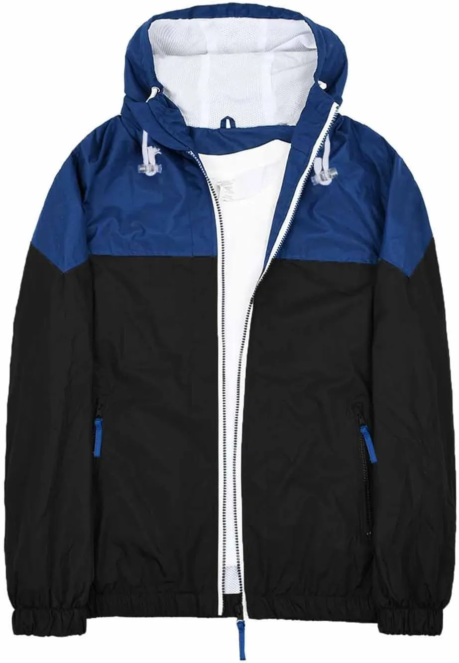 Mens Lightweight Hooded Rain Jacket Waterproof Windproof Thin Active Raincoat Pockets Outdoor Hiking Running Jacket