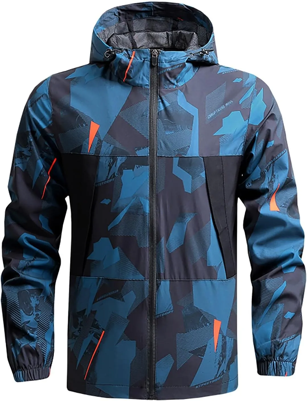 Mens Lightweight Rain Jackets Long Sleeve Full-Zip Print Waterproof Hooded Windbreaker Plus Size Fall Raincoat Jacket
