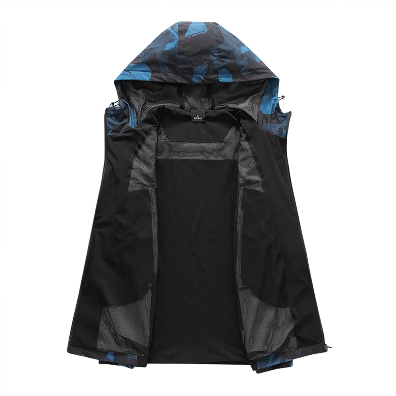 Mens Lightweight Rain Jackets Long Sleeve Full-Zip Print Waterproof Hooded Windbreaker Plus Size Fall Raincoat Jacket