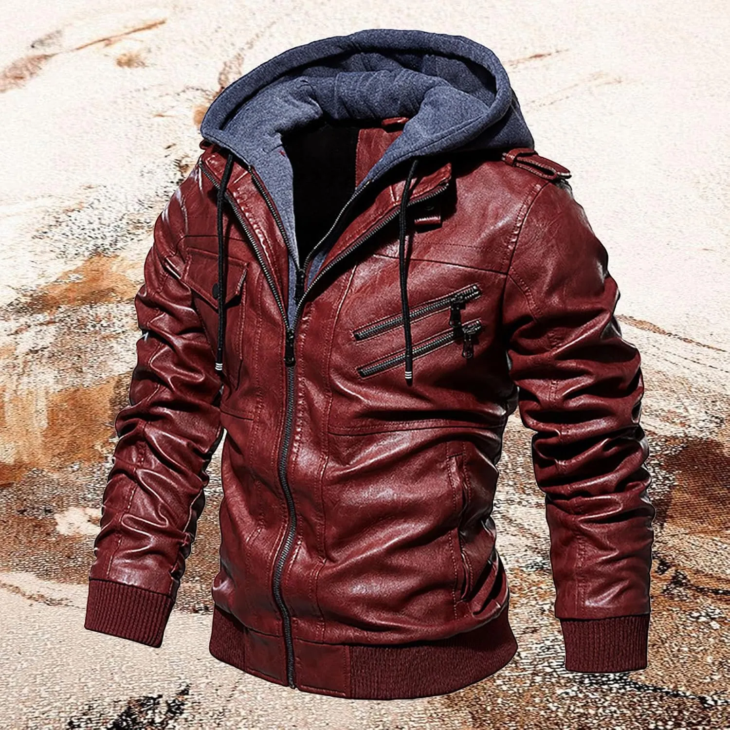 Men's Lightweight Waterproof Hooded Leather Jacket Lightweight Lightweight Jackets Windbreaker Fleece Lined Western Coat