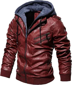 Men's Lightweight Waterproof Hooded Leather Jacket Lightweight Lightweight Jackets Windbreaker Fleece Lined Western Coat