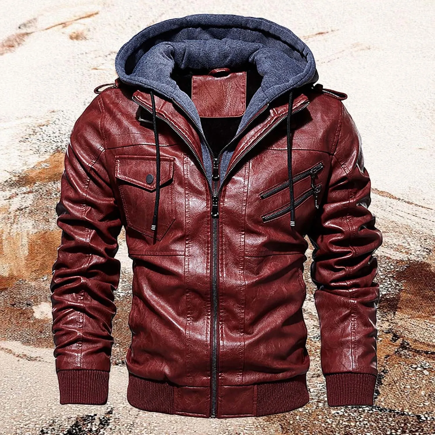Men's Lightweight Waterproof Hooded Leather Jacket Lightweight Lightweight Jackets Windbreaker Fleece Lined Western Coat
