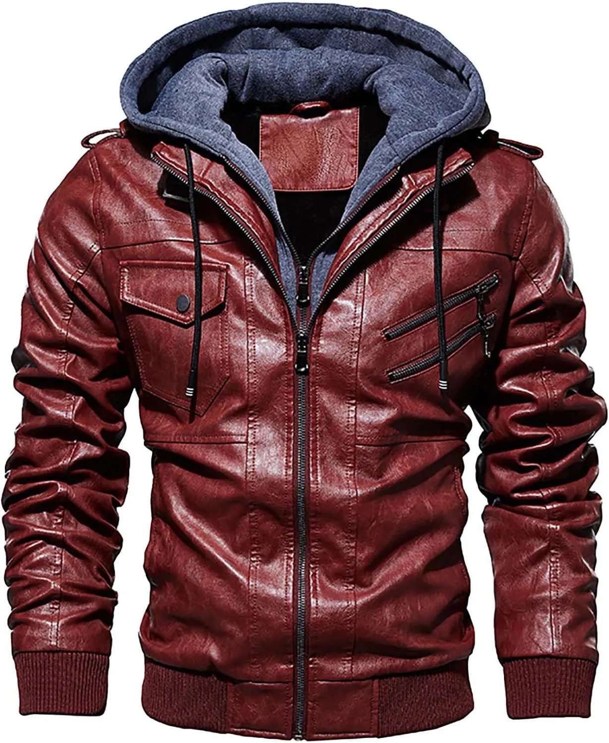 Men's Lightweight Waterproof Hooded Leather Jacket Lightweight Lightweight Jackets Windbreaker Fleece Lined Western Coat