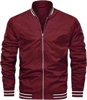 Mens Lightweight Windbreaker Bomber Jacket Zip Up with Pockets for Spring and Fall, Casual Wear, Water-Resistant