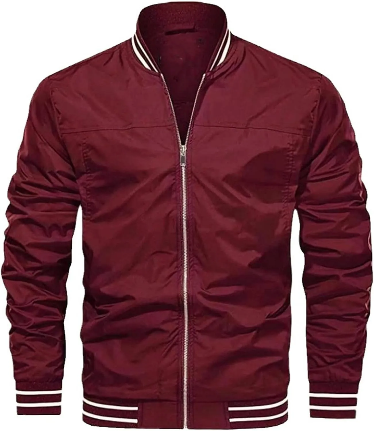 Mens Lightweight Windbreaker Bomber Jacket Zip Up with Pockets for Spring and Fall, Casual Wear, Water-Resistant