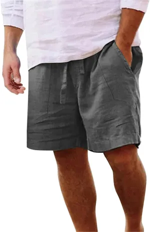 Men's Linen Shorts Summer Hawaiian Casual Shorts Running Joggers Loose Lightweight Beach Shorts with Pockets
