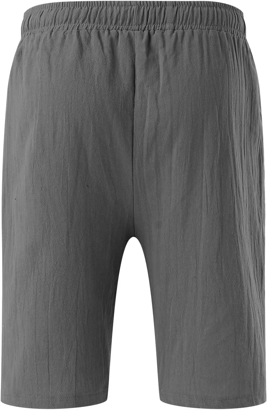 Men's Linen Shorts Summer Hawaiian Casual Shorts Running Joggers Loose Lightweight Beach Shorts with Pockets