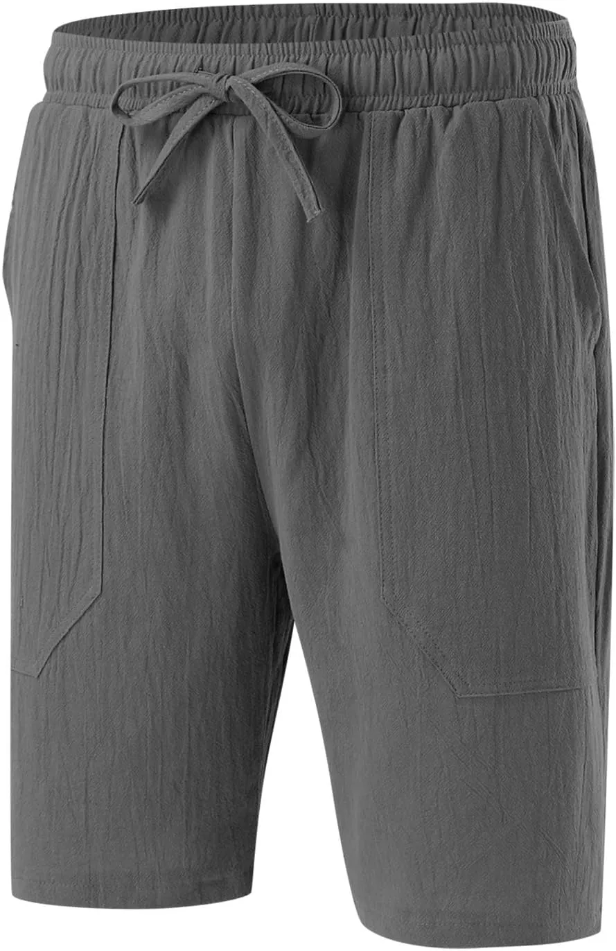 Men's Linen Shorts Summer Hawaiian Casual Shorts Running Joggers Loose Lightweight Beach Shorts with Pockets