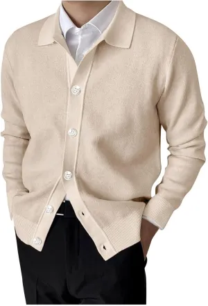 Mens Long Sleeve Knit Polo Shirt Lapel Collar Cardigan Sweater Casual Button Down Knitted Sweater Cardigan Jackets