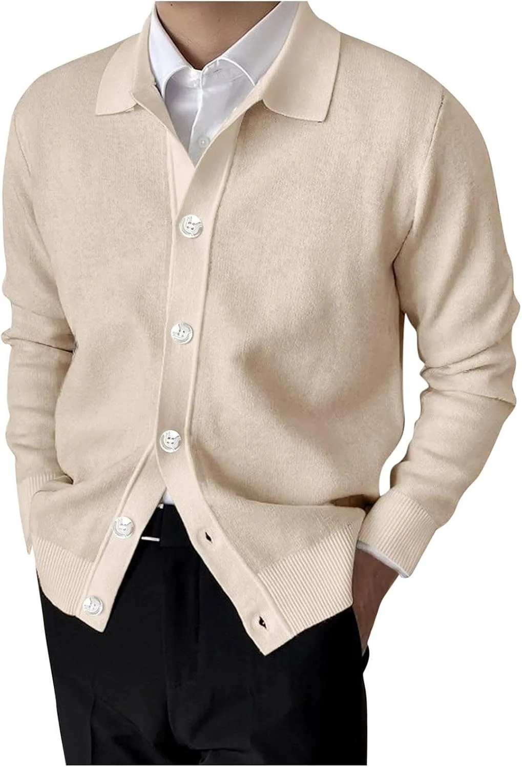 Mens Long Sleeve Knit Polo Shirt Lapel Collar Cardigan Sweater Casual Button Down Knitted Sweater Cardigan Jackets