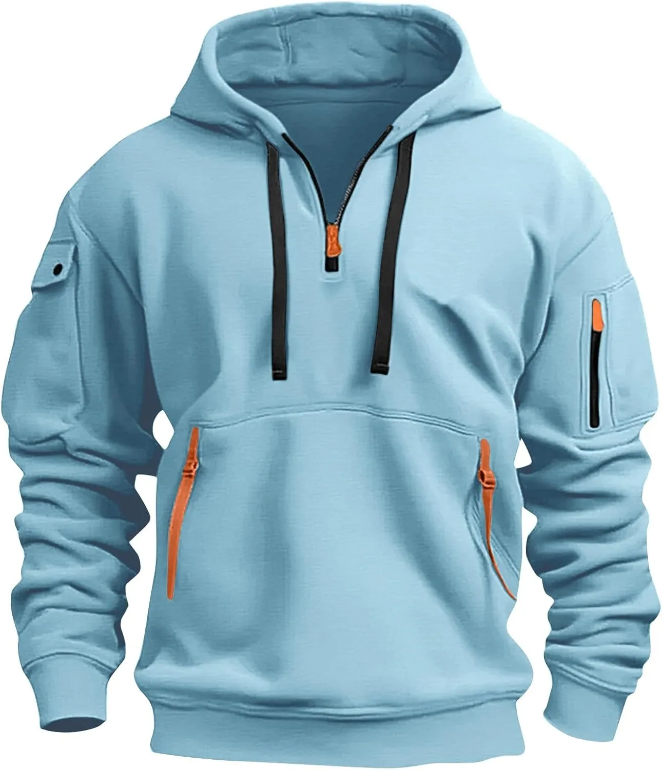 Mens Long Sleeve Quarter Zip Hoodies Print Tactical Pullover Hoodie Oversized Casual Hooded Sweatshirt with Pockets