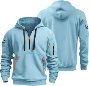 Mens Long Sleeve Quarter Zip Hoodies Print Tactical Pullover Hoodie Oversized Casual Hooded Sweatshirt with Pockets