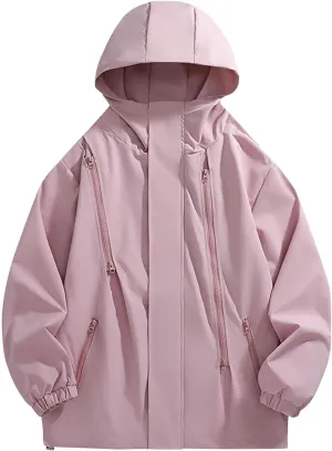 Mens Outdoor Jackets Waterproof Hooded Rain Jacket Pockets Windbreaker Oversized Fashion Casual Raincoats Outerwear