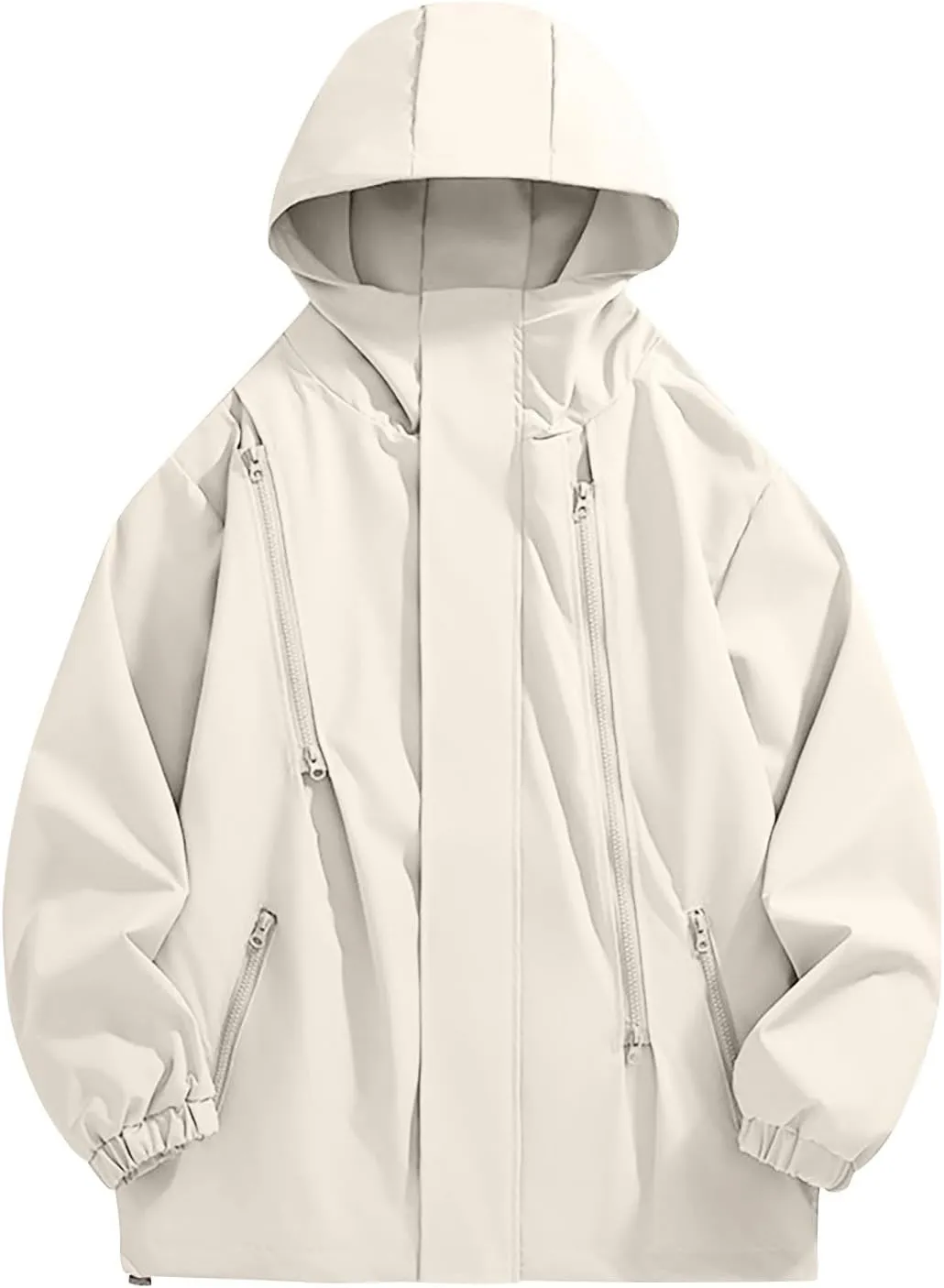 Mens Outdoor Jackets Waterproof Hooded Rain Jacket Pockets Windbreaker Oversized Fashion Casual Raincoats Outerwear