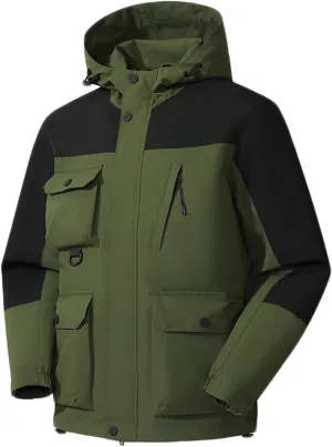 Mens Outdoor Rain Jacket Multi-Pockets Waterproof Sports Hooded Raincoat Windbreker Hiking Camping Fishing Jackets