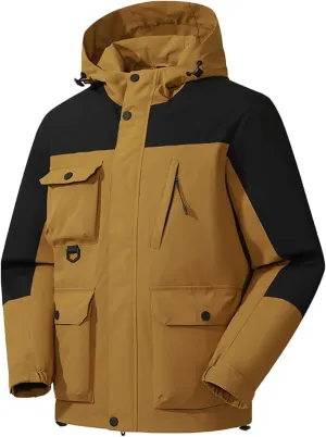 Mens Outdoor Rain Jacket Multi-Pockets Waterproof Sports Hooded Raincoat Windbreker Hiking Camping Fishing Jackets