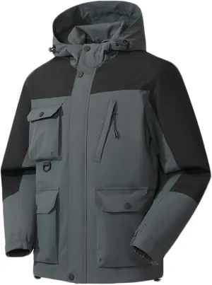 Mens Outdoor Rain Jacket Multi-Pockets Waterproof Sports Hooded Raincoat Windbreker Hiking Camping Fishing Jackets
