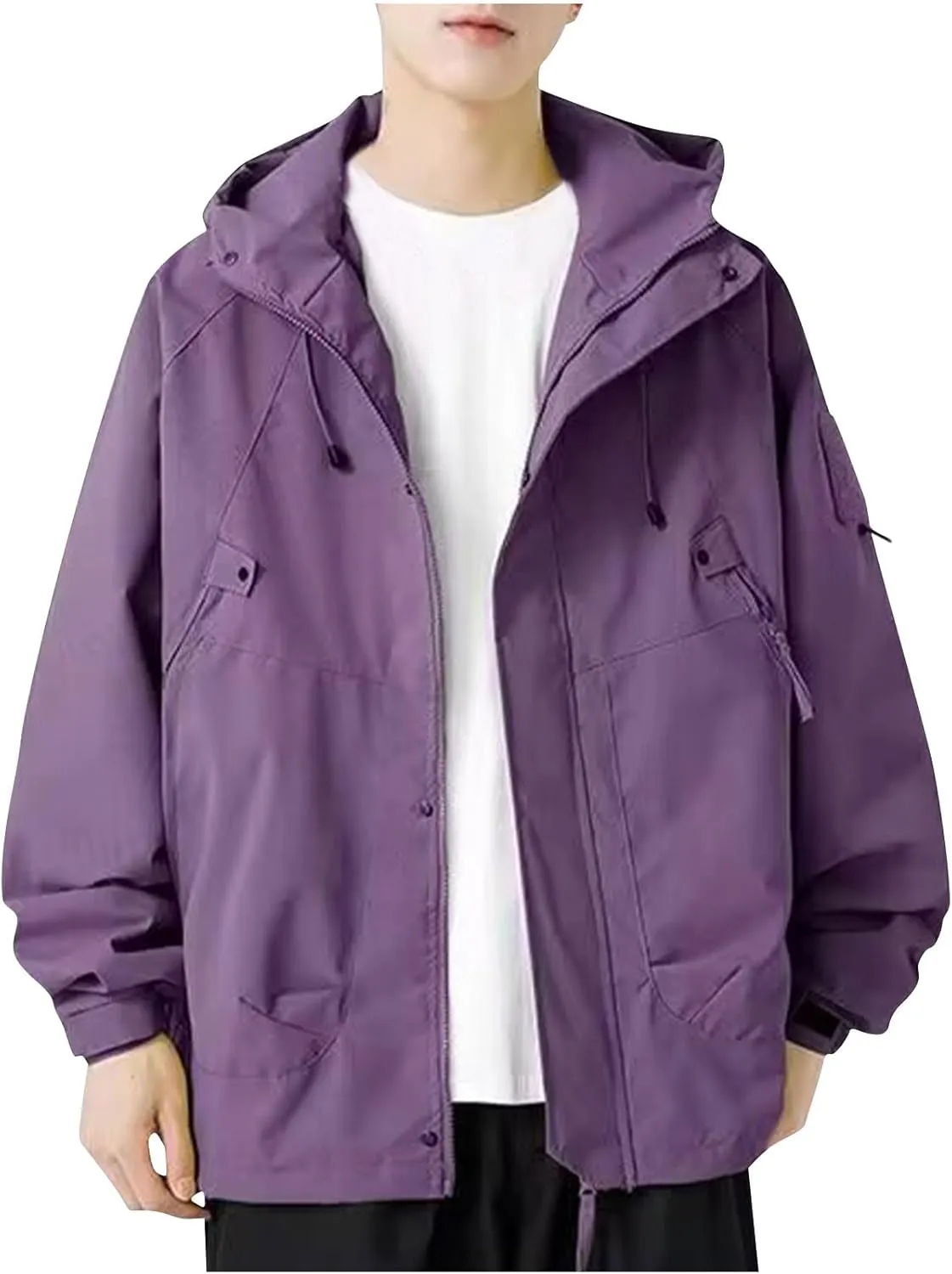 Mens Packable Rain Jackets Lightweight Waterproof Windbreaker with Hood Outdoor Raincoat Jacket for Hiking Travel
