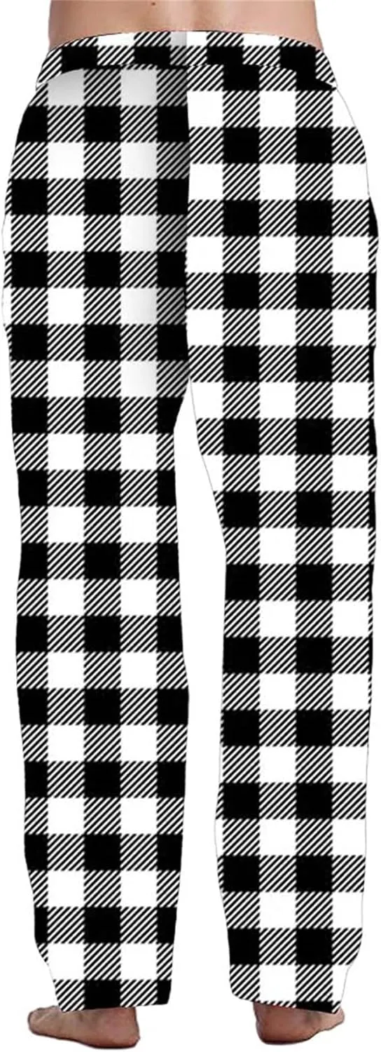 Men's Pajama Pants Drawstring Plaid Pj Flannel Lounge Pants Elastic Waist Loose Soft Comfy PJ Bottoms with Pockets