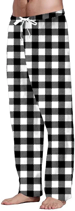Men's Pajama Pants Drawstring Plaid Pj Flannel Lounge Pants Elastic Waist Loose Soft Comfy PJ Bottoms with Pockets