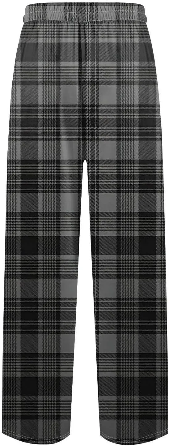 Men's Plaid Casual Pants Loose Fit Elastic Drawstring Waist Straight Leg Summer Beach Holiday Slacks Casual Trousers