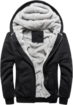 Mens Plus Velvet Padded Hooded Jackets Zip up Long Sleeve Coats Fashion Casual Warm Winter Fleece Thick Tops