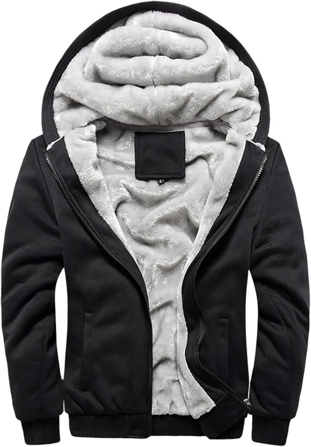 Mens Plus Velvet Padded Hooded Jackets Zip up Long Sleeve Coats Fashion Casual Warm Winter Fleece Thick Tops