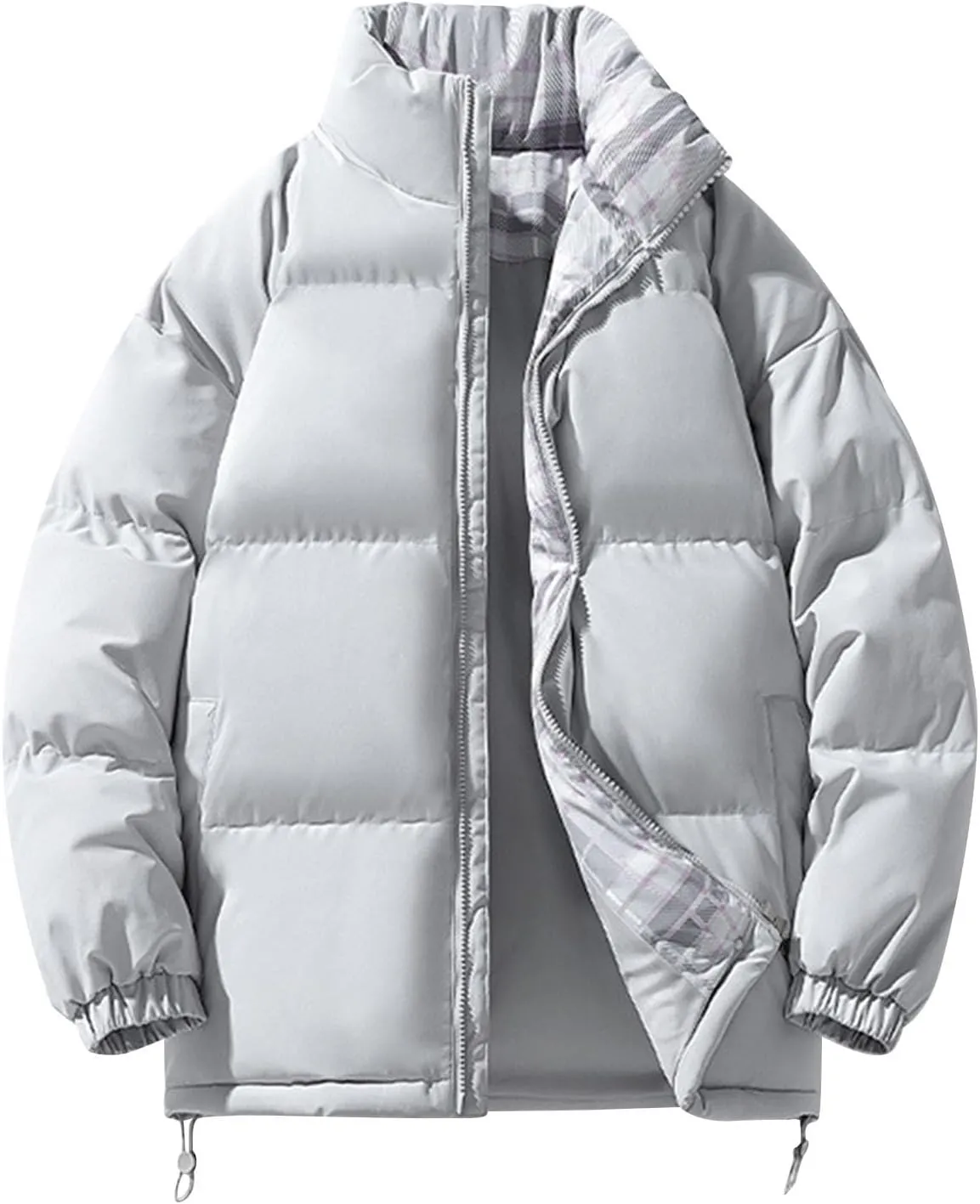 Men's Puffer Jacket Lightweight Down Coat Stand Collar Quilted Jacket Zip up Insulated Jacket Plus Size Winter Coats