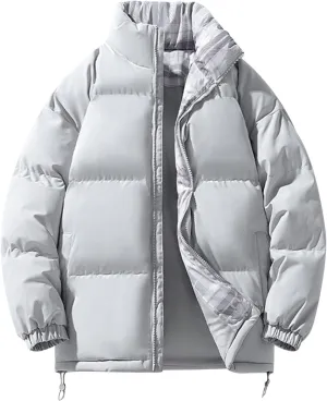 Men's Puffer Jacket Lightweight Down Coat Stand Collar Quilted Jacket Zip up Insulated Jacket Plus Size Winter Coats