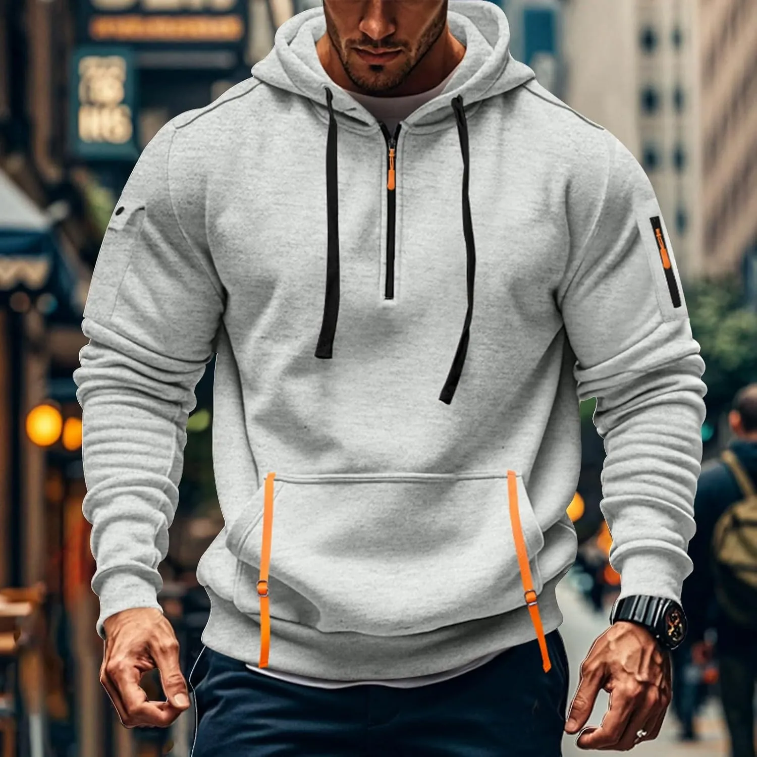 Men's Quarter Zip Pullover Men Long Sleeve Workout Hoodie Vintage Tactical Jacket Winter Camo Sweater Coats