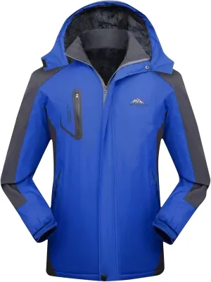 Mens Rain Coats Warm Fleece Waterproof Hooded Rain Jackets Plus Size Windbreaker Pockets For Running Hiking Climbing