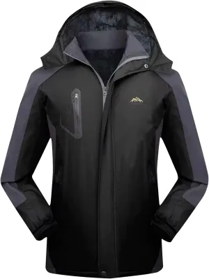 Mens Rain Coats Warm Fleece Waterproof Hooded Rain Jackets Plus Size Windbreaker Pockets For Running Hiking Climbing