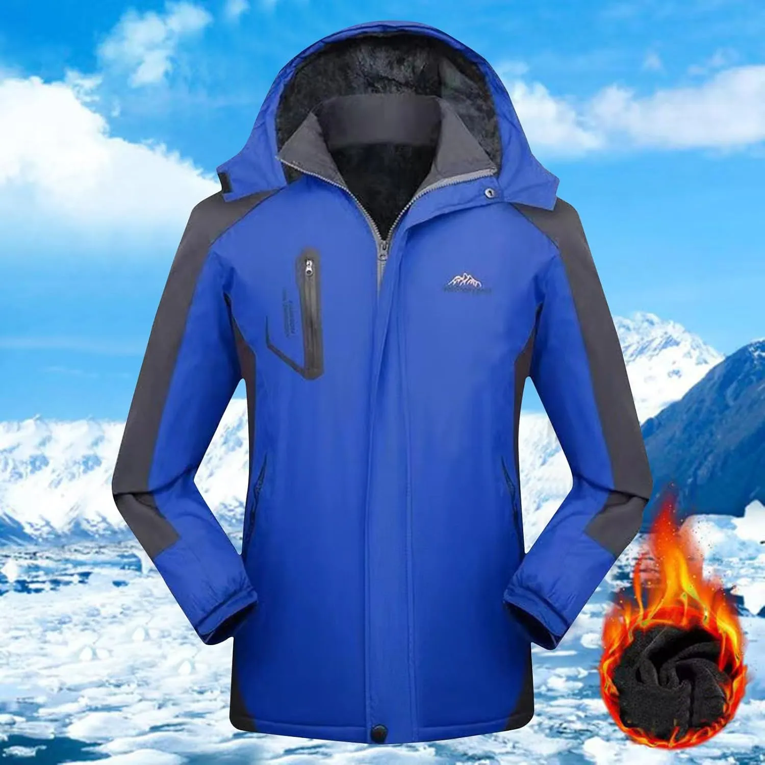 Mens Rain Coats Warm Fleece Waterproof Hooded Rain Jackets Plus Size Windbreaker Pockets For Running Hiking Climbing
