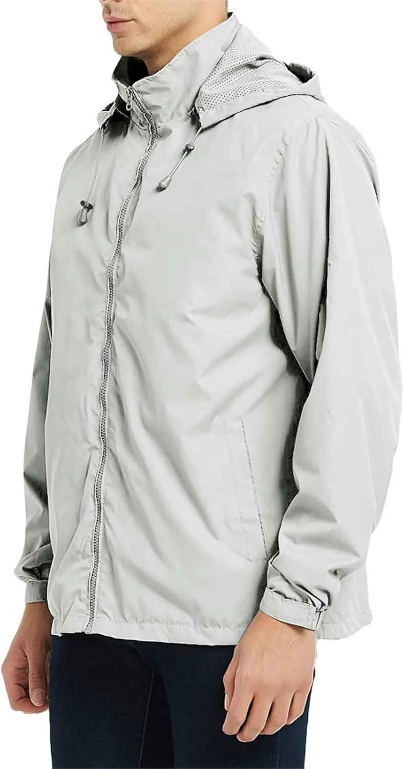 Mens Rain Jacket Lightweight Windbreaker Waterproof Raincoat Hooded Casual Coats for Hiking Travel Outdoor Packable