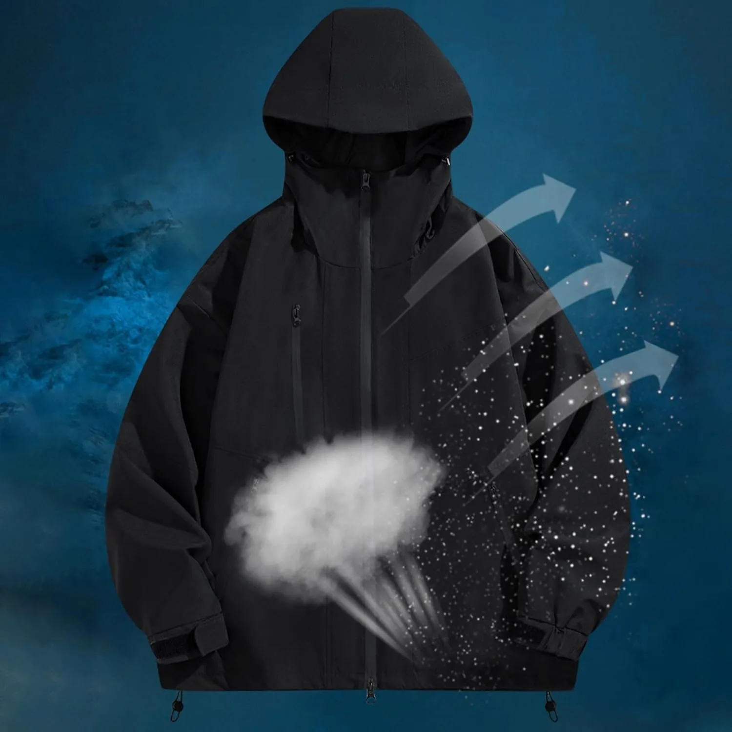 Men's Rain Jacket Waterproof Hooded Hiking Windbreaker Outdoor Performance Softshell Jacket Raincoats With Pockets