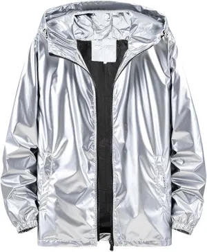 Mens Rain Jackets Waterproof with Hood Reflective Coat Hooded Windbreaker Fashion Runing Pocket Jacket