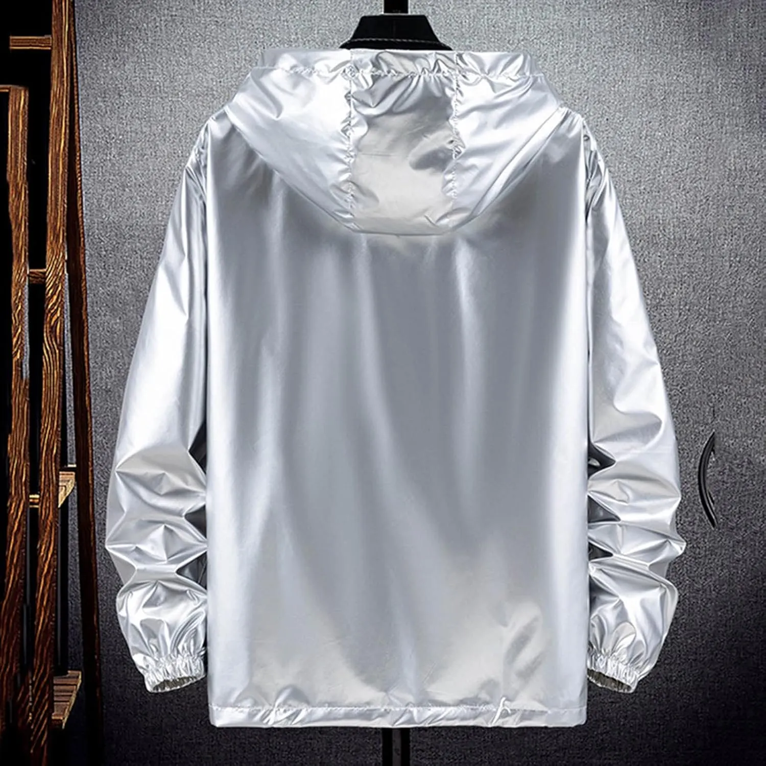 Mens Rain Jackets Waterproof with Hood Reflective Coat Hooded Windbreaker Fashion Runing Pocket Jacket