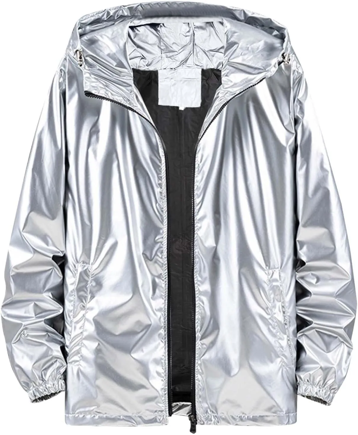 Mens Rain Jackets Waterproof with Hood Reflective Coat Hooded Windbreaker Fashion Runing Pocket Jacket