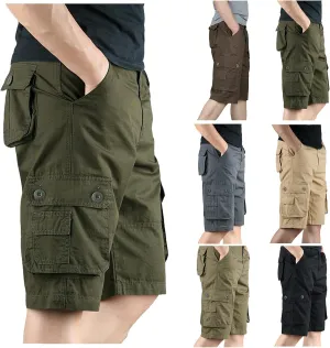 Mens Resort Wear 2025 Cargo Shorts Elastic Waist Hiking Work Shorts Outdoor Golf Jogger Running Shorts Zipper Pockets