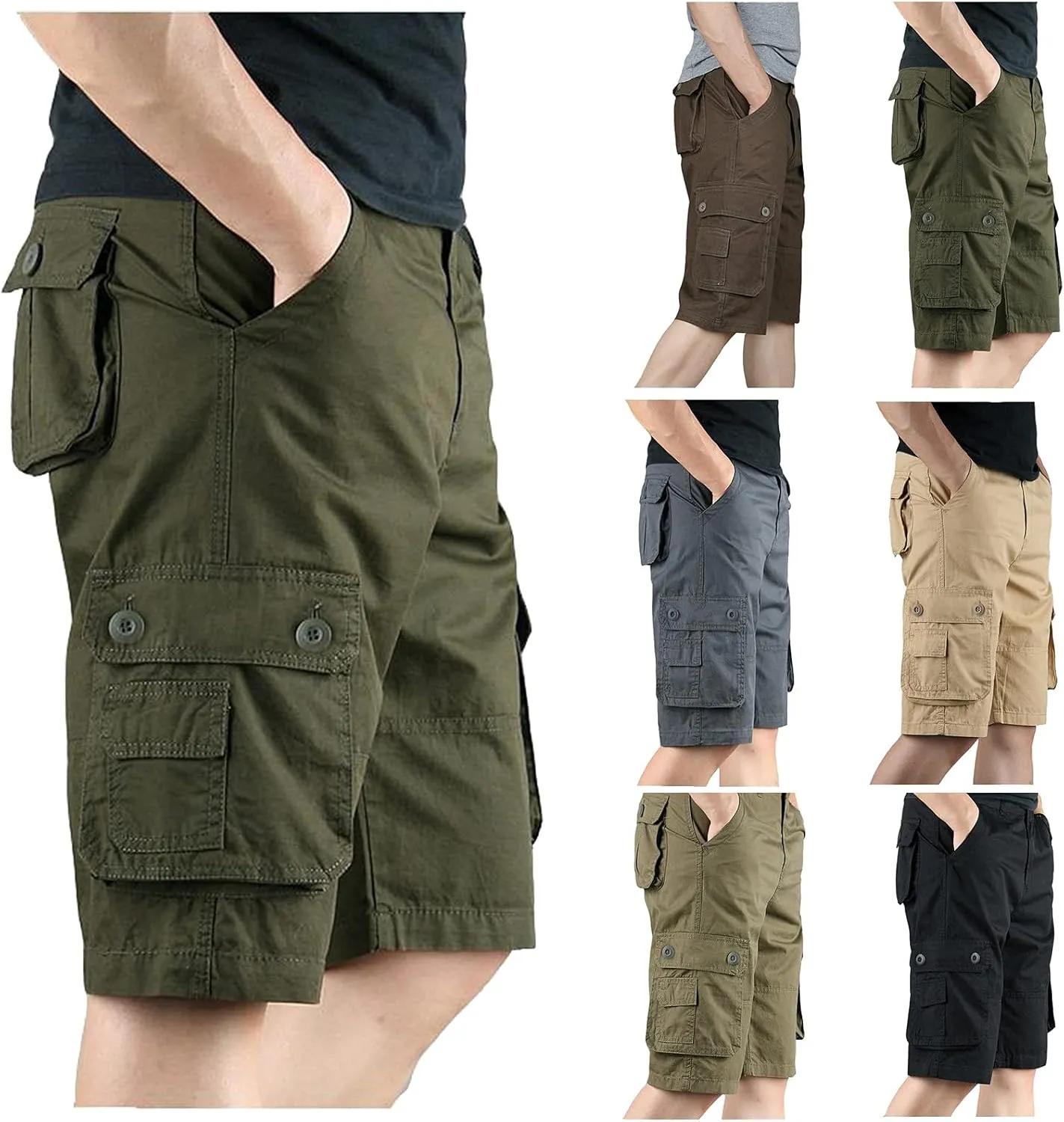 Mens Resort Wear 2025 Cargo Shorts Elastic Waist Hiking Work Shorts Outdoor Golf Jogger Running Shorts Zipper Pockets