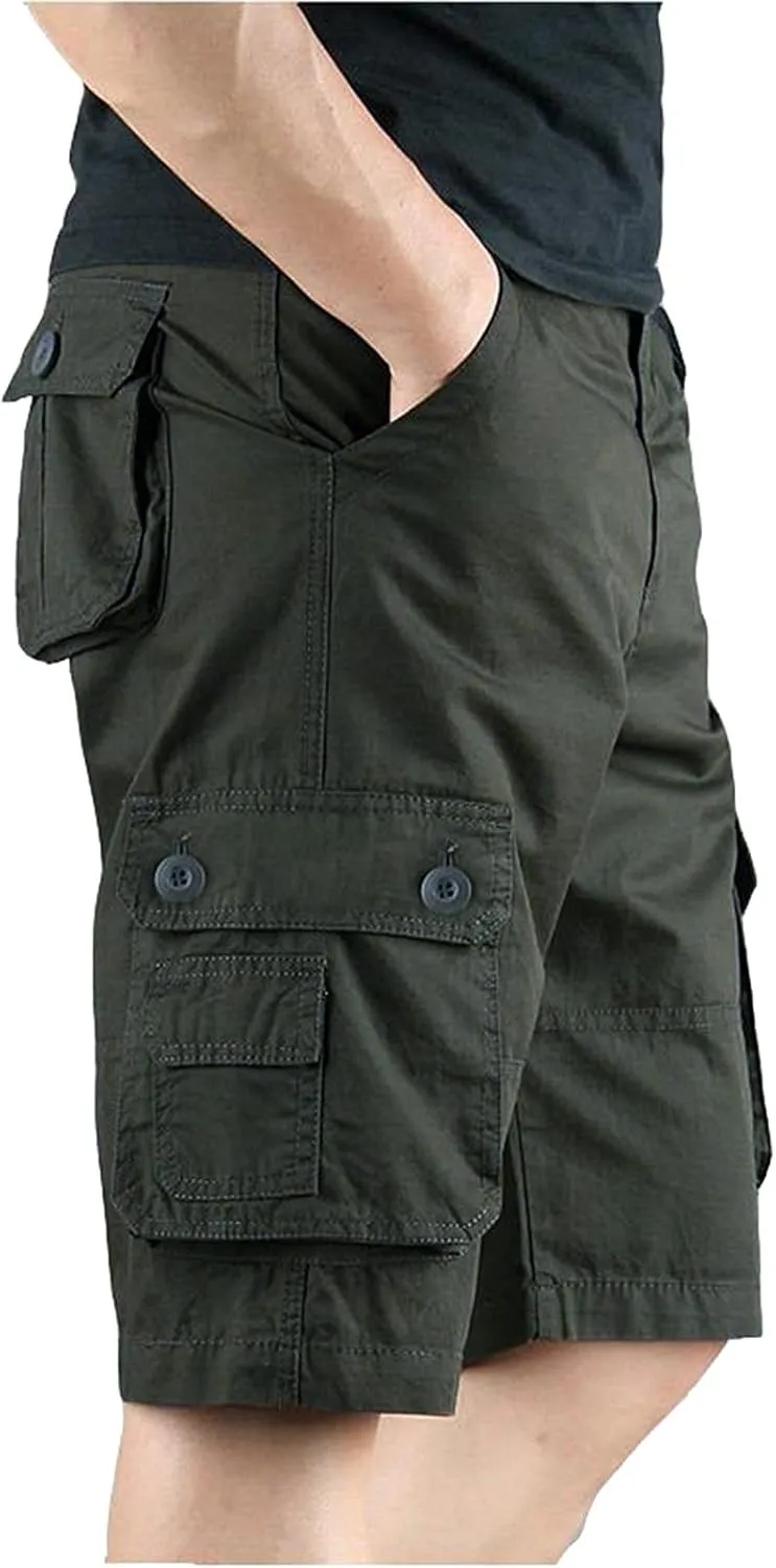 Mens Resort Wear 2025 Cargo Shorts Elastic Waist Hiking Work Shorts Outdoor Golf Jogger Running Shorts Zipper Pockets